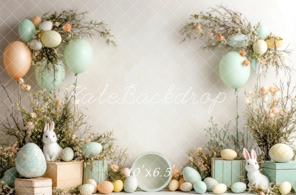 Kate Pâques Œufs Lapin Ballons Pastel Toile de fond conçue par Patty Roberts - Kate Backdrop FR