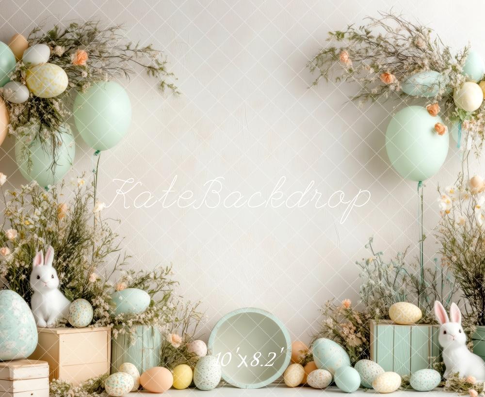 Kate Pâques Œufs Lapin Ballons Pastel Toile de fond conçue par Patty Roberts - Kate Backdrop FR