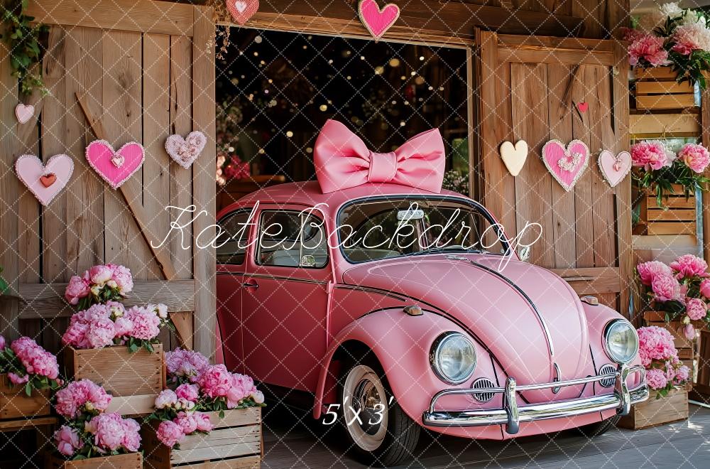 Kate Voiture Vintage Rose Saint-Valentin Toile de fond conçue par Patty Roberts - Kate Backdrop FR