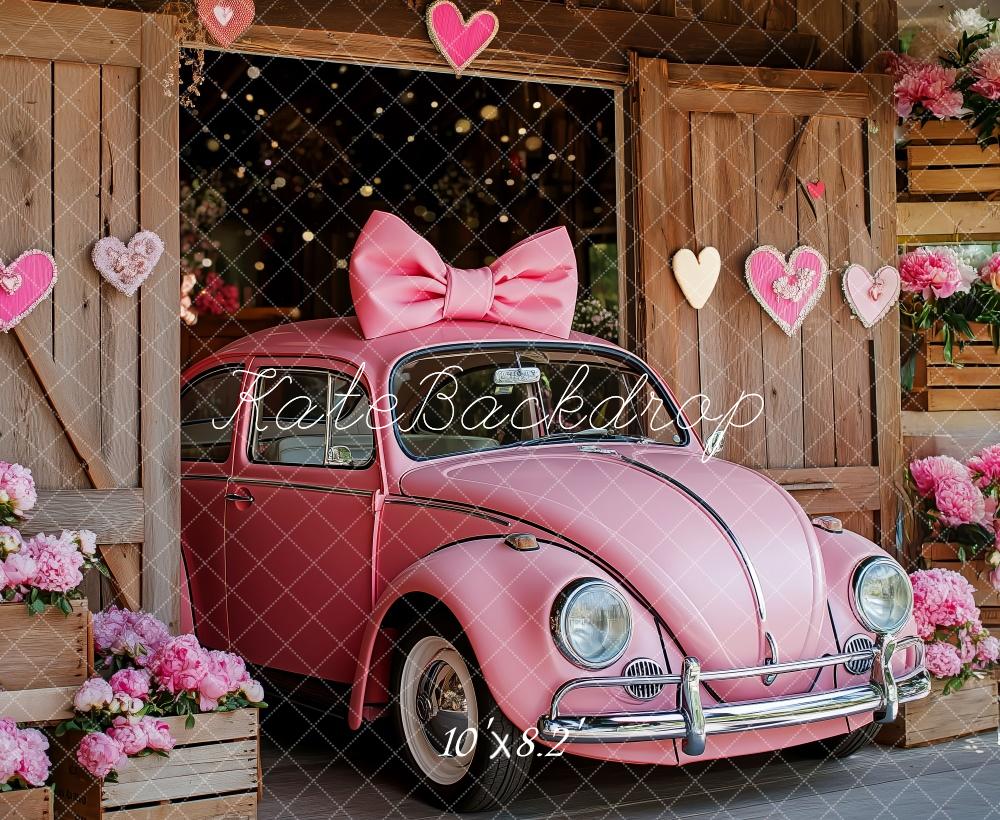 Kate Voiture Vintage Rose Saint-Valentin Toile de fond conçue par Patty Roberts - Kate Backdrop FR