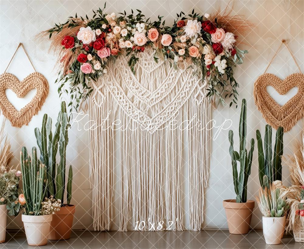 Kate Saint-Valentin Rustique Bohème Macramé Toile de fond conçue par Patty Roberts - Kate Backdrop FR
