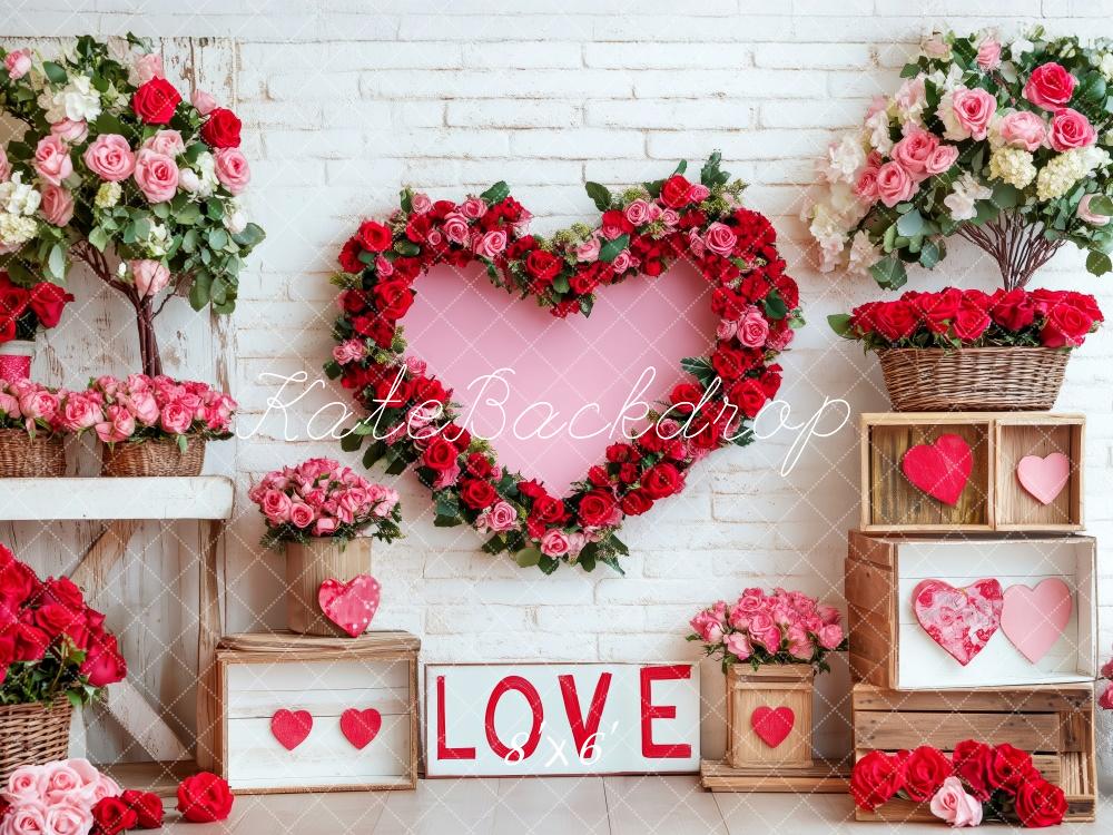 Kate Saint Valentin Fleurs Rouge Cœur Toile de fond conçue par Patty Roberts - Kate Backdrop FR