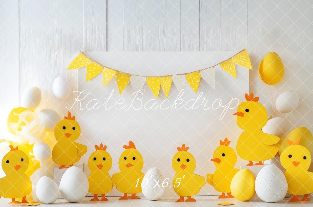 Kate Poussins Pâques Jaune Oeufs Toile de fond conçue par Patty Roberts - Kate Backdrop FR