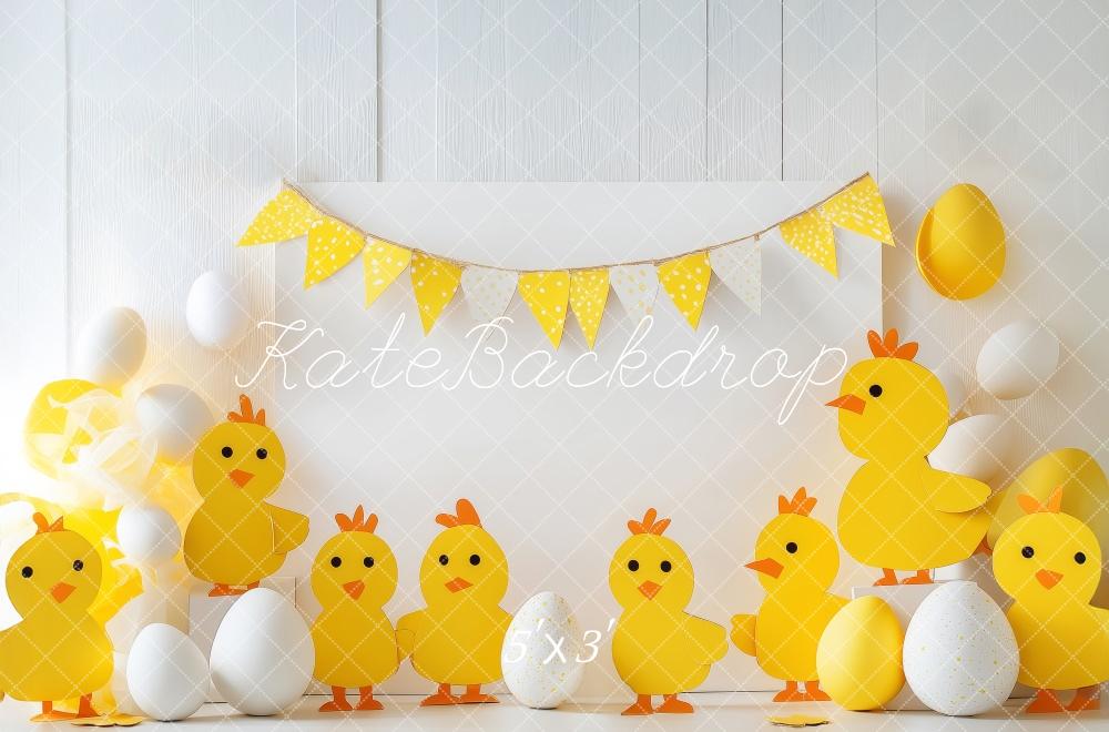 Kate Poussins Pâques Jaune Oeufs Toile de fond conçue par Patty Roberts - Kate Backdrop FR