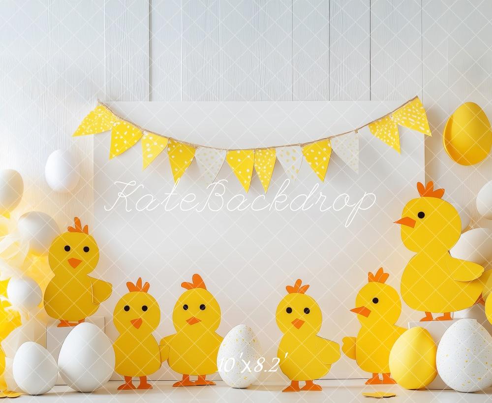 Kate Poussins Pâques Jaune Oeufs Toile de fond conçue par Patty Roberts - Kate Backdrop FR