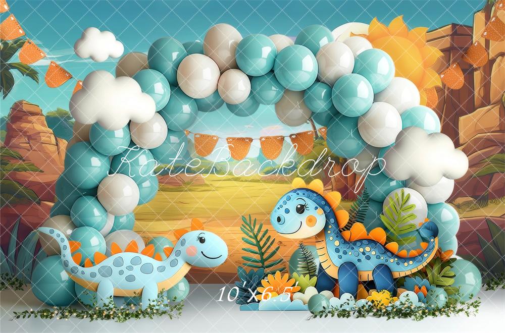 Kate Dinosaure Ballons Arche Cake Smash Toile de fond conçue par Laura Bybee - Kate Backdrop FR