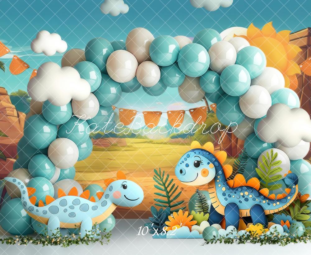 Kate Dinosaure Ballons Arche Cake Smash Toile de fond conçue par Laura Bybee - Kate Backdrop FR