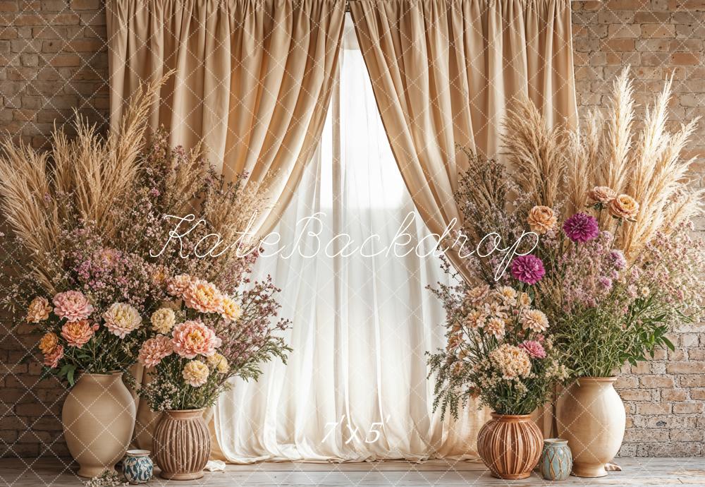 Kate Bohème Fleurs Beige Rideau Vase Toile de fond conçue par Emetselch - Kate Backdrop FR