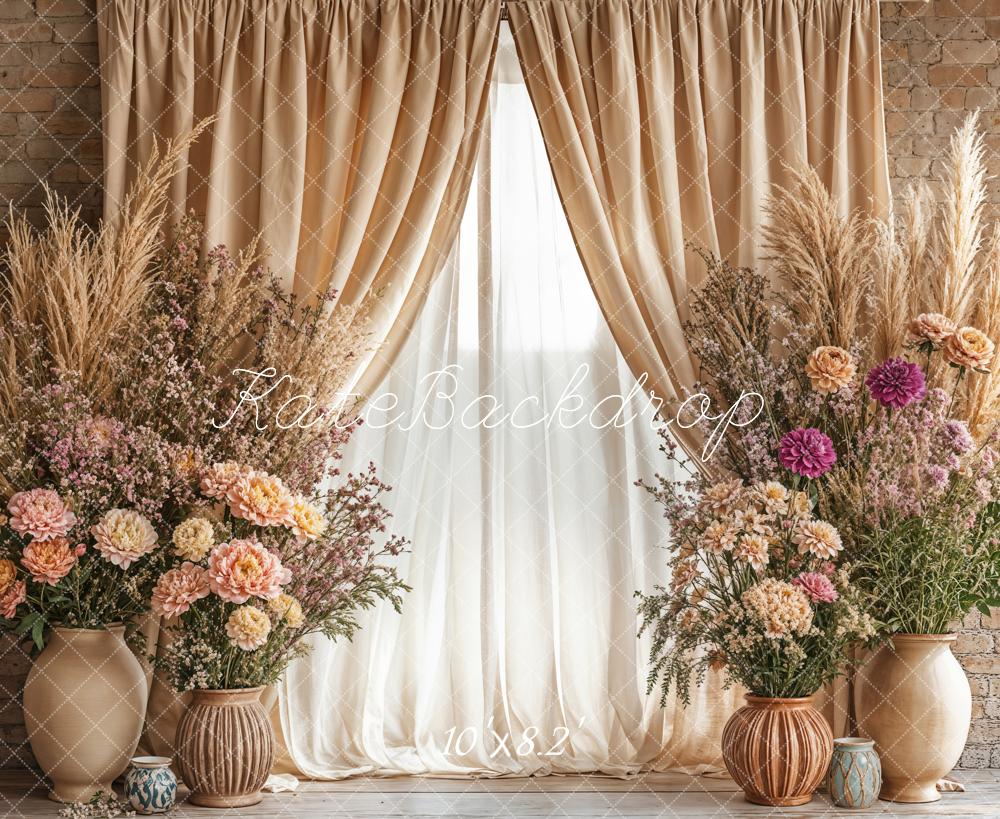 Kate Bohème Fleurs Beige Rideau Vase Toile de fond conçue par Emetselch - Kate Backdrop FR