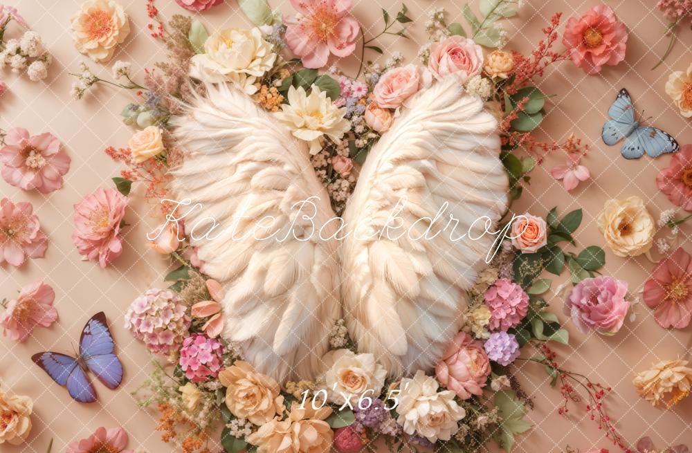 Kate Nouveau-né Ailes d'ange Fleurs Sol Toile de fond conçue par Emetselch - Kate Backdrop FR