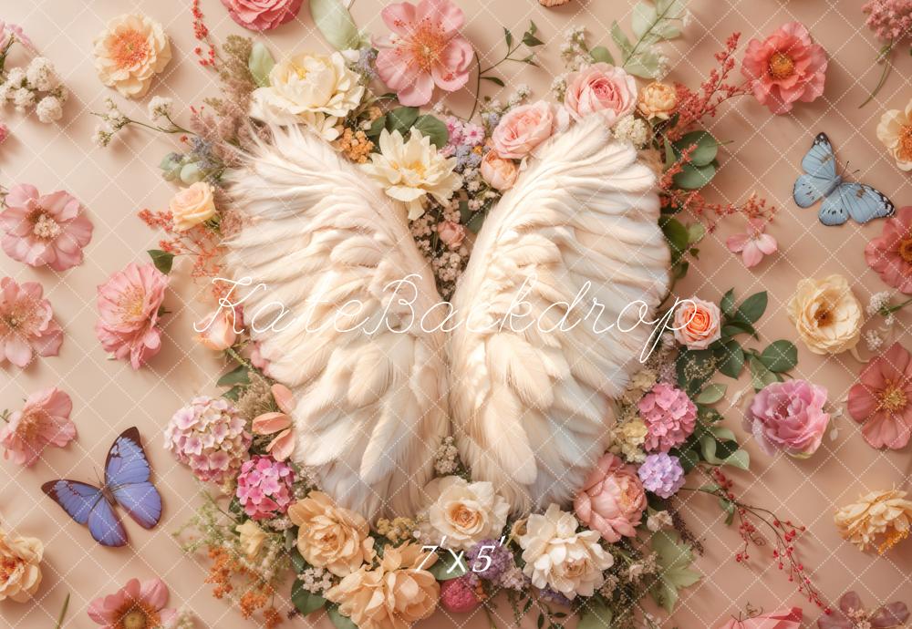 Kate Nouveau-né Ailes d'ange Fleurs Sol Toile de fond conçue par Emetselch - Kate Backdrop FR