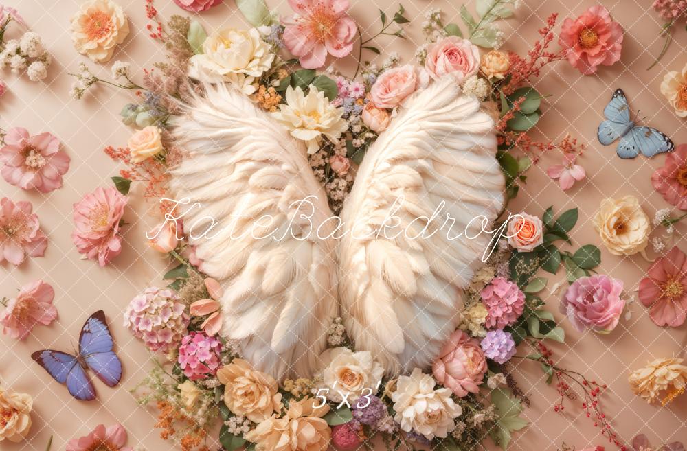 Kate Nouveau-né Ailes d'ange Fleurs Sol Toile de fond conçue par Emetselch - Kate Backdrop FR
