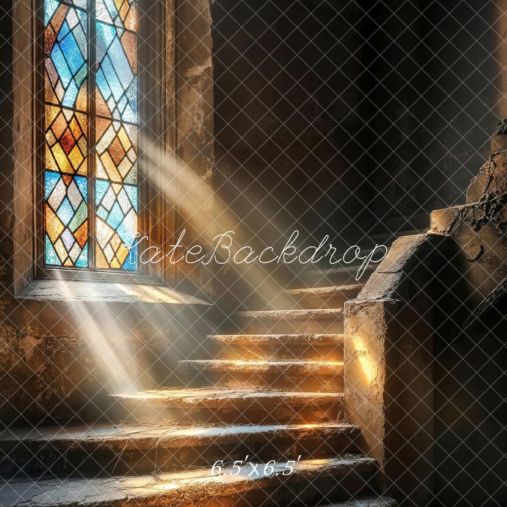Kate Église Vitraux Escalier en Cascade Toile de fond conçue par Emetselch - Kate Backdrop FR