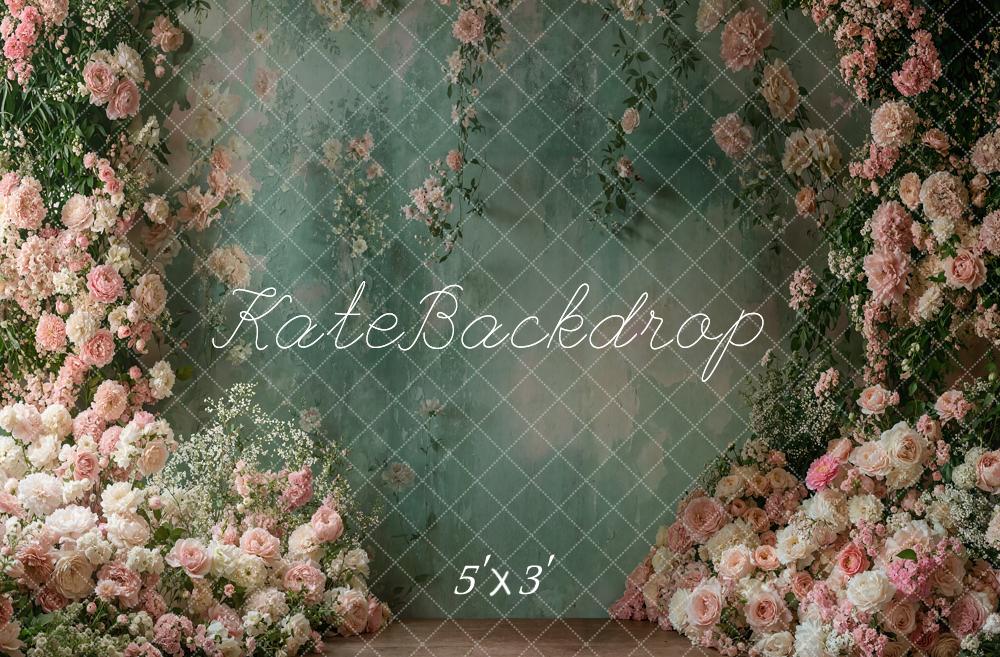 Kate Printemps Fleur Mur Vert Vintage Toile de fond conçue par Emetselch - Kate Backdrop FR