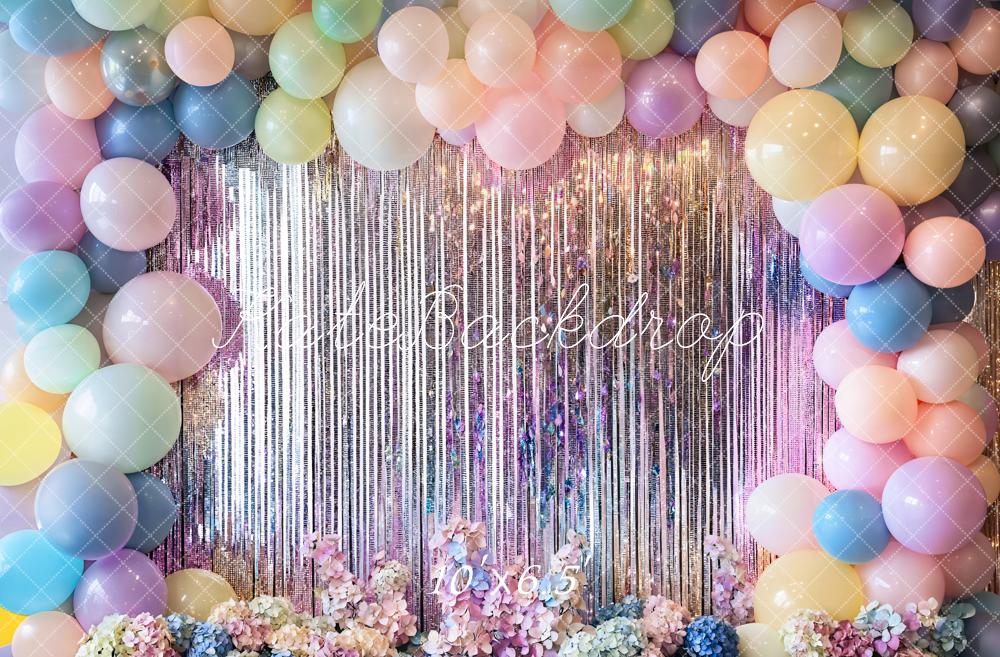 Kate Anniversaire Ballon Pastel Paillettes Toile de fond conçue par Emetselch - Kate Backdrop FR