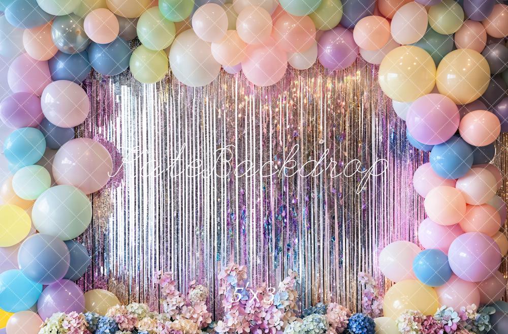 Kate Anniversaire Ballon Pastel Paillettes Toile de fond conçue par Emetselch - Kate Backdrop FR