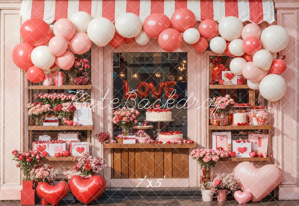 Kate Saint Valentin Ballon Rouge Pâtisserie Toile de fond conçue par Emetselch - Kate Backdrop FR