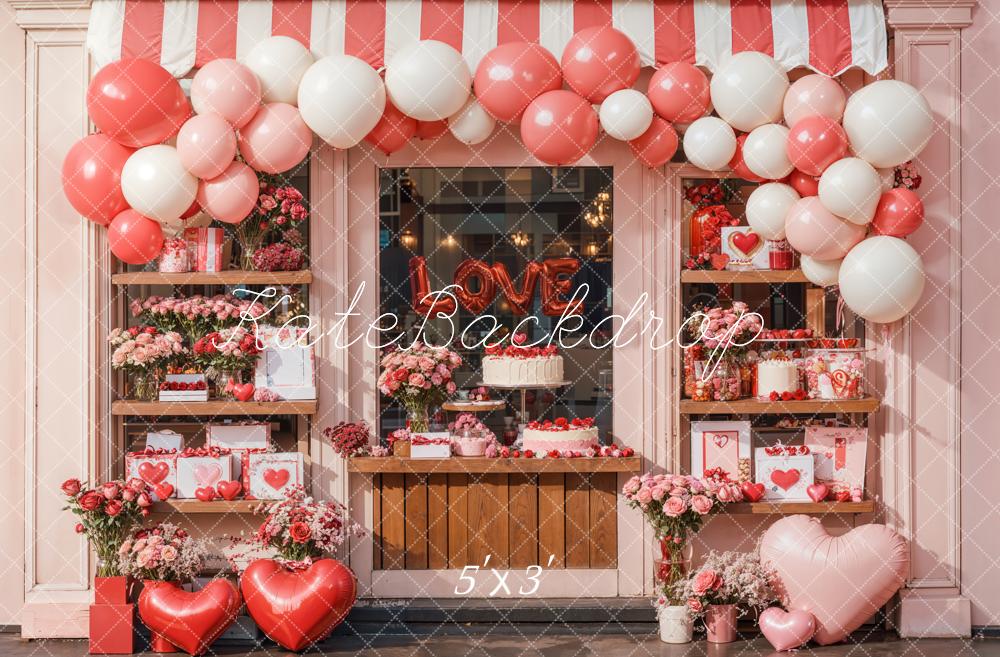 Kate Saint Valentin Ballon Rouge Pâtisserie Toile de fond conçue par Emetselch - Kate Backdrop FR
