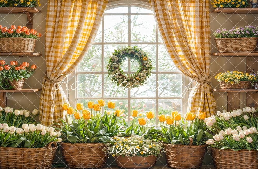Kate Printemps Fleurs Tulipes Fenêtre Jaune Toile de fond conçue par Emetselch - Kate Backdrop FR