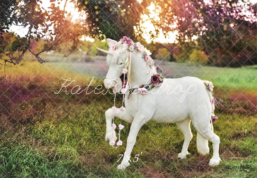 Kate Extérieur Arc-en-ciel Licorne Prairie Toile de fond conçue par Mandy Ringe - Kate Backdrop FR