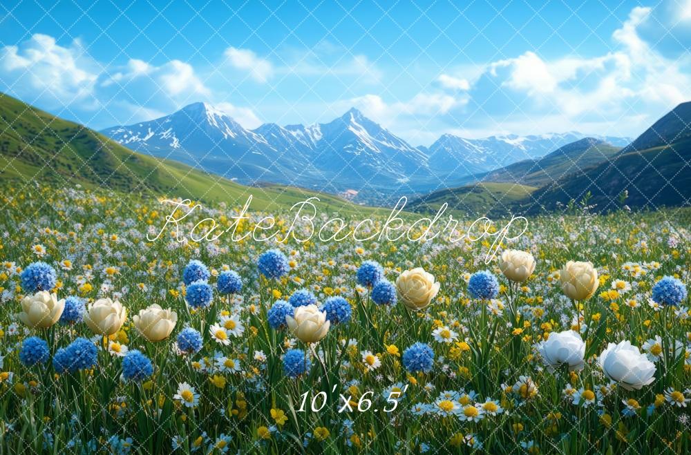Kate Printemps Montagne Fleurs Toile de fond conçue par Mini MakeBelieve - Kate Backdrop FR