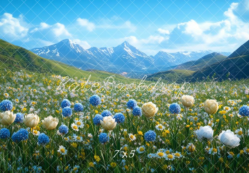 Kate Printemps Montagne Fleurs Toile de fond conçue par Mini MakeBelieve - Kate Backdrop FR