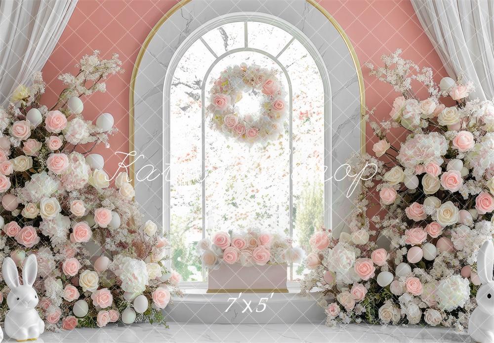 Kate Pâques Lapin Fleurs Fenêtre Rose Toile de fond conçue par Mini MakeBelieve - Kate Backdrop FR