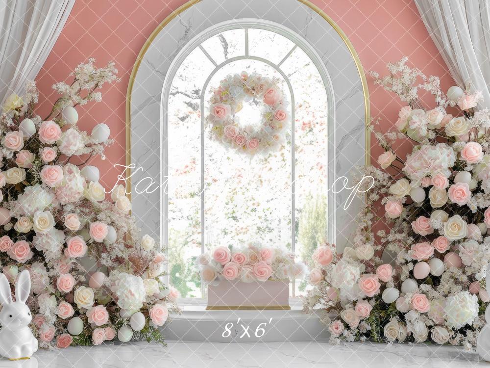 Kate Pâques Lapin Fleurs Fenêtre Rose Toile de fond conçue par Mini MakeBelieve - Kate Backdrop FR