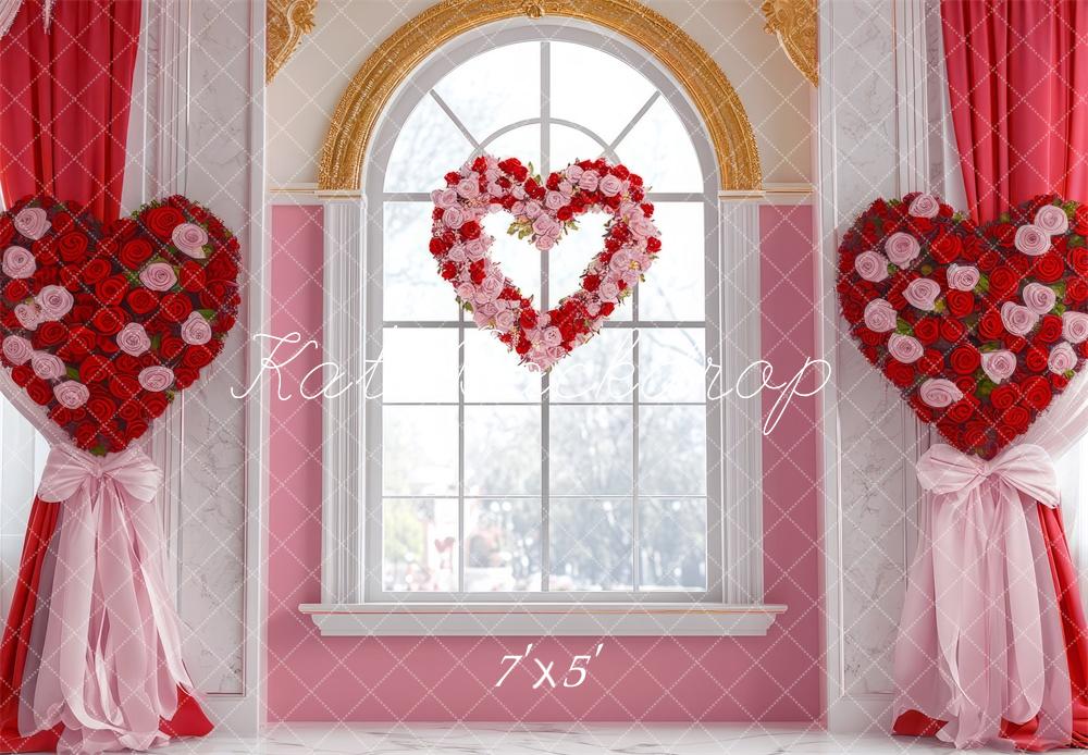 Kate Saint Valentin Cœur Fenêtre Rouge Toile de fond conçue par Mini MakeBelieve - Kate Backdrop FR