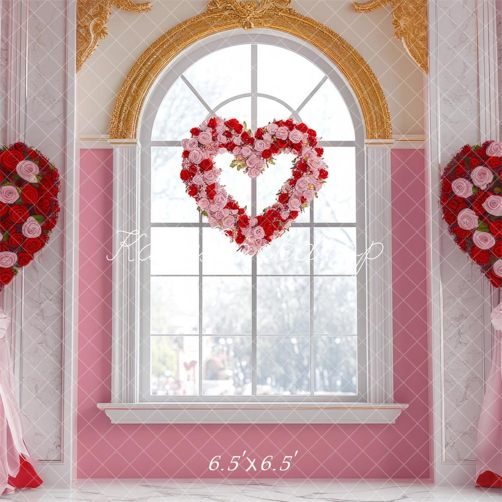 Kate Saint Valentin Cœur Fenêtre Rouge Toile de fond conçue par Mini MakeBelieve - Kate Backdrop FR