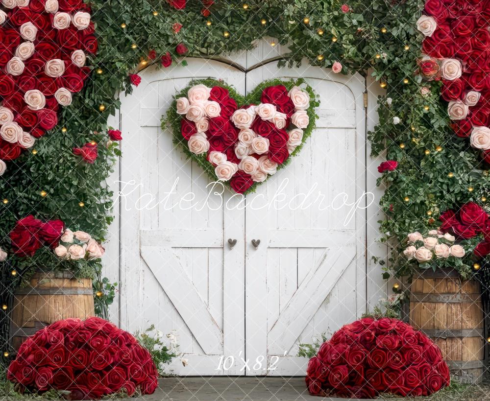 Kate Saint Valentin Roses Grange Porte Toile de fond conçue par Mini MakeBelieve - Kate Backdrop FR