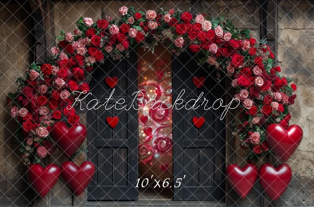 Kate Saint-Valentin Grange Porte Roses Toile de fond conçue par Mini MakeBelieve - Kate Backdrop FR