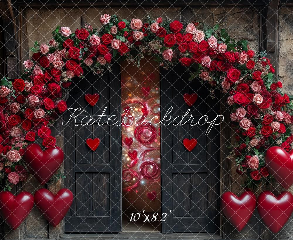 Kate Saint-Valentin Grange Porte Roses Toile de fond conçue par Mini MakeBelieve - Kate Backdrop FR