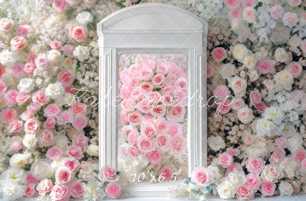 Kate Printemps Fleur Porte Roses Blanc Toile de fond conçue par Mini MakeBelieve - Kate Backdrop FR