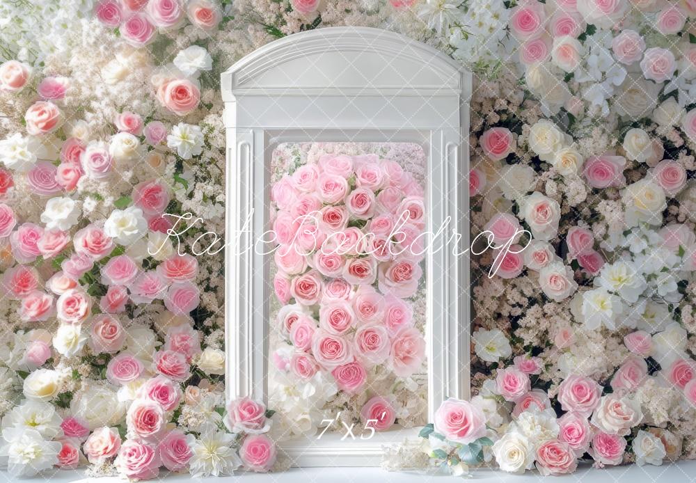 Kate Printemps Fleur Porte Roses Blanc Toile de fond conçue par Mini MakeBelieve - Kate Backdrop FR