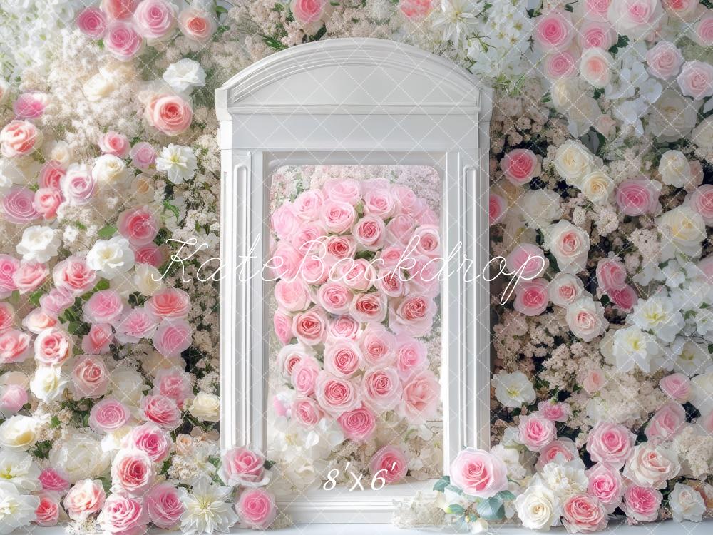 Kate Printemps Fleur Porte Roses Blanc Toile de fond conçue par Mini MakeBelieve - Kate Backdrop FR