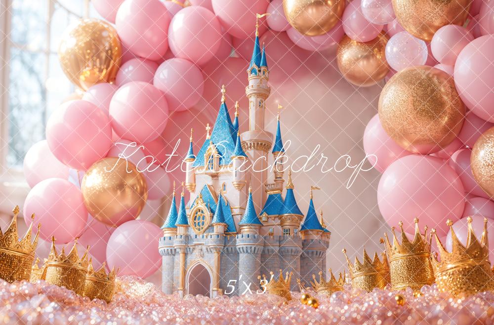 Kate Anniversaire Château Ballons Couronnes Toile de fond conçue par Emetselch - Kate Backdrop FR