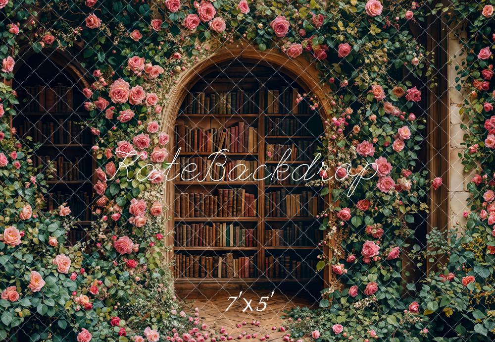 Kate Bibliothèque Fleurs Arche Livres Toile de fond conçue par Emetselch - Kate Backdrop FR