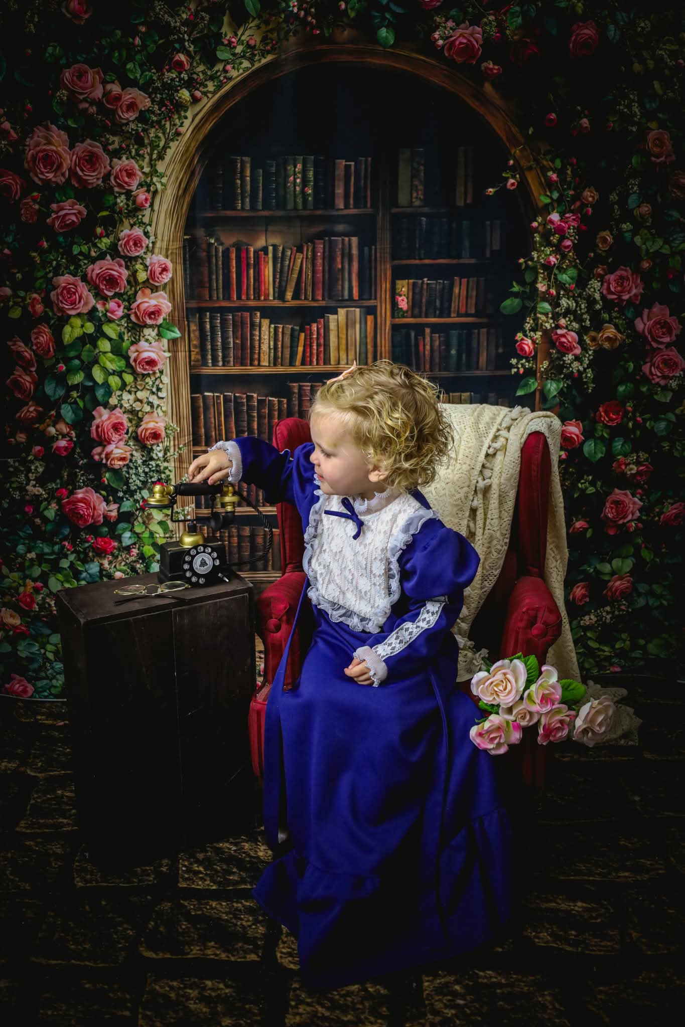 Kate Bibliothèque Fleurs Arche Livres Toile de fond conçue par Emetselch - Kate Backdrop FR