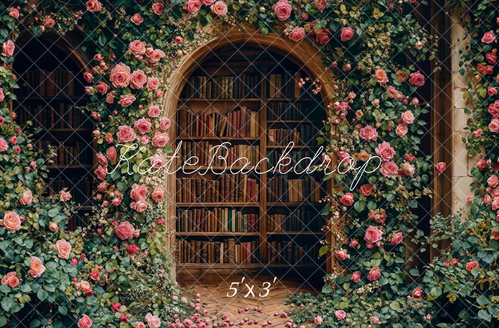 Kate Bibliothèque Fleurs Arche Livres Toile de fond conçue par Emetselch - Kate Backdrop FR