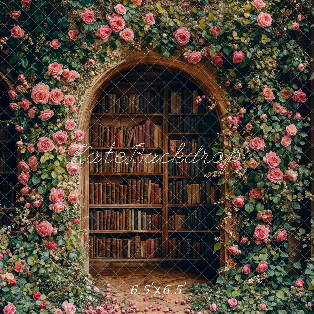 Kate Bibliothèque Fleurs Arche Livres Toile de fond conçue par Emetselch - Kate Backdrop FR