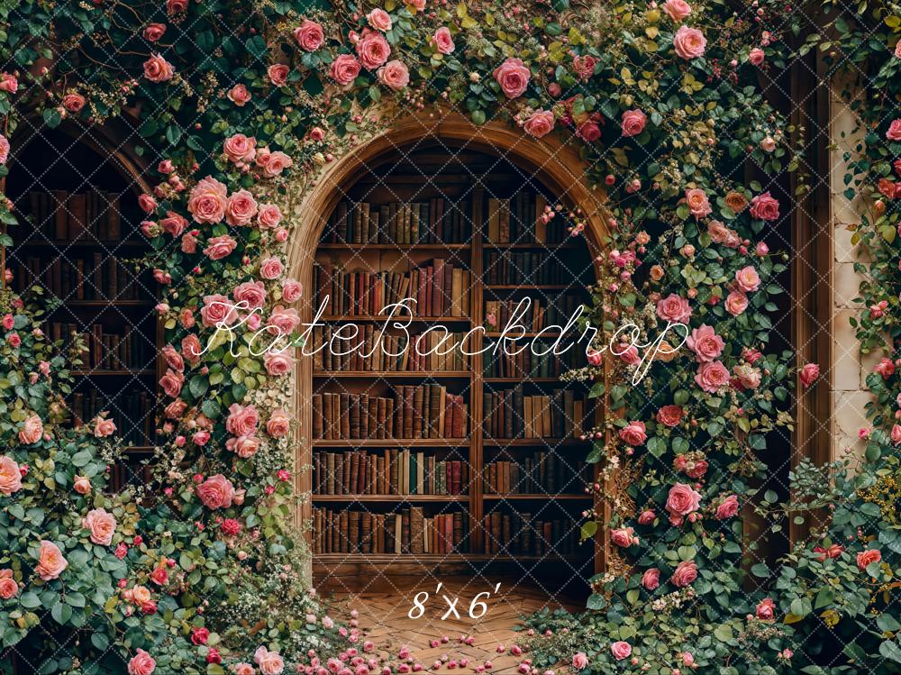 Kate Bibliothèque Fleurs Arche Livres Toile de fond conçue par Emetselch - Kate Backdrop FR
