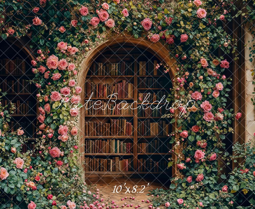Kate Bibliothèque Fleurs Arche Livres Toile de fond conçue par Emetselch - Kate Backdrop FR