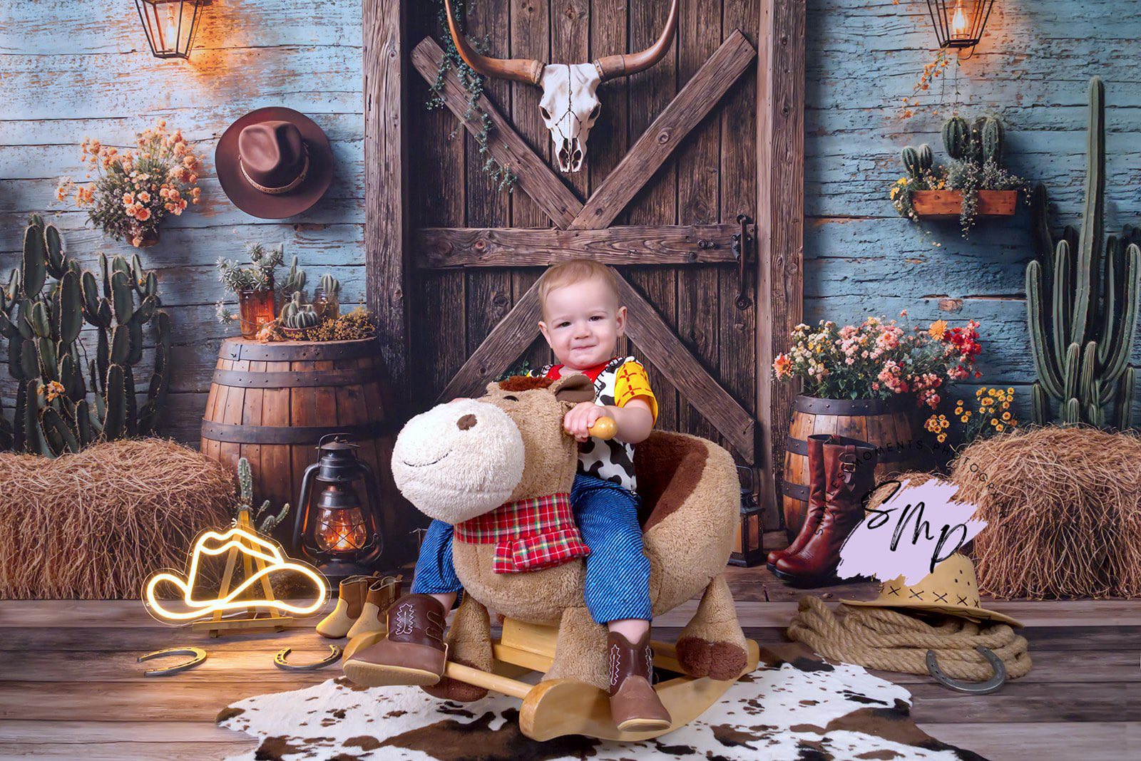 Kate Cowboy Rustique Grange Porte Toile de fond conçue par Emetselch - Kate Backdrop FR