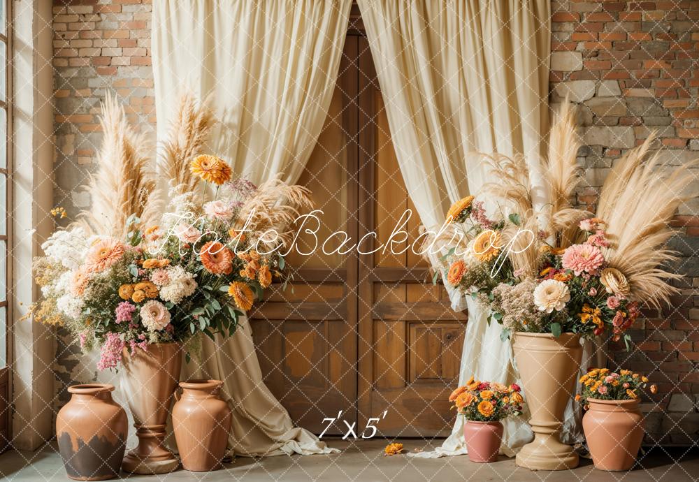 Kate Bohème Floral Rustique Rideau Mariage Toile de fond conçue par Emetselch - Kate Backdrop FR