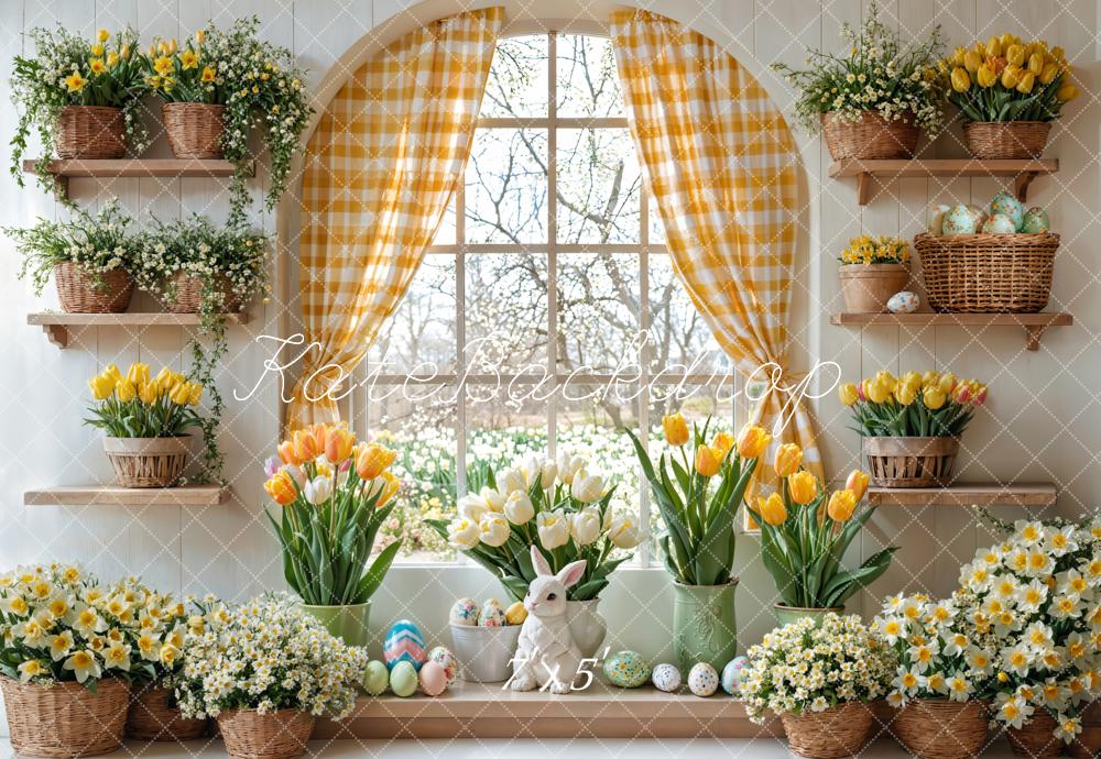 Kate Pâques Lapin Fleurs Fenêtre Rideau Toile de fond conçue par Emetselch - Kate Backdrop FR