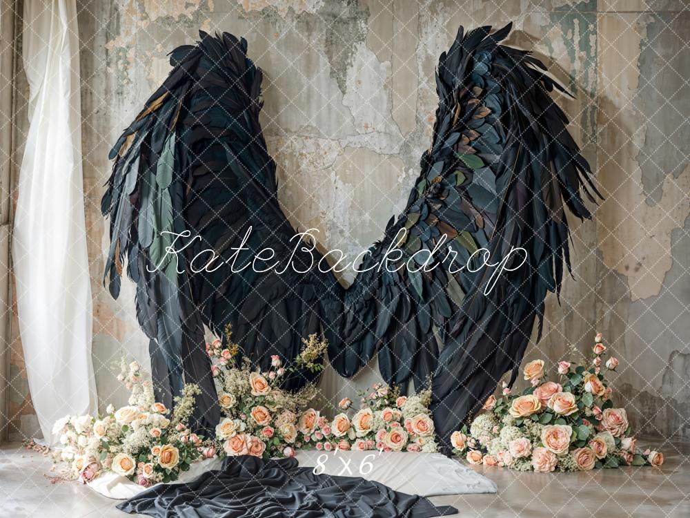 Kate Ailes d'ange Noir Fleurs Portrait Toile de fond conçue par Emetselch - Kate Backdrop FR
