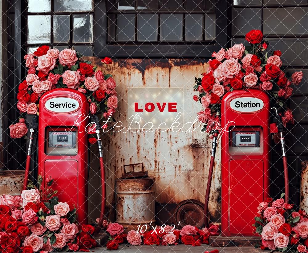 Kate Saint Valentin Station-service Roses Toile de fond conçue par Patty Roberts - Kate Backdrop FR