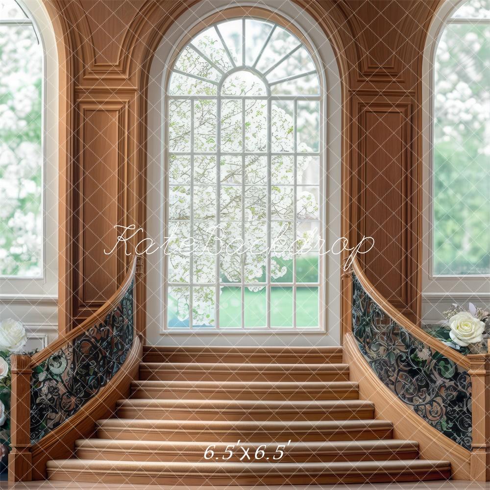 Kate Rétro Fenêtre Escalier Fleurs Printemps Toile de fond conçue par Mini MakeBelieve - Kate Backdrop FR