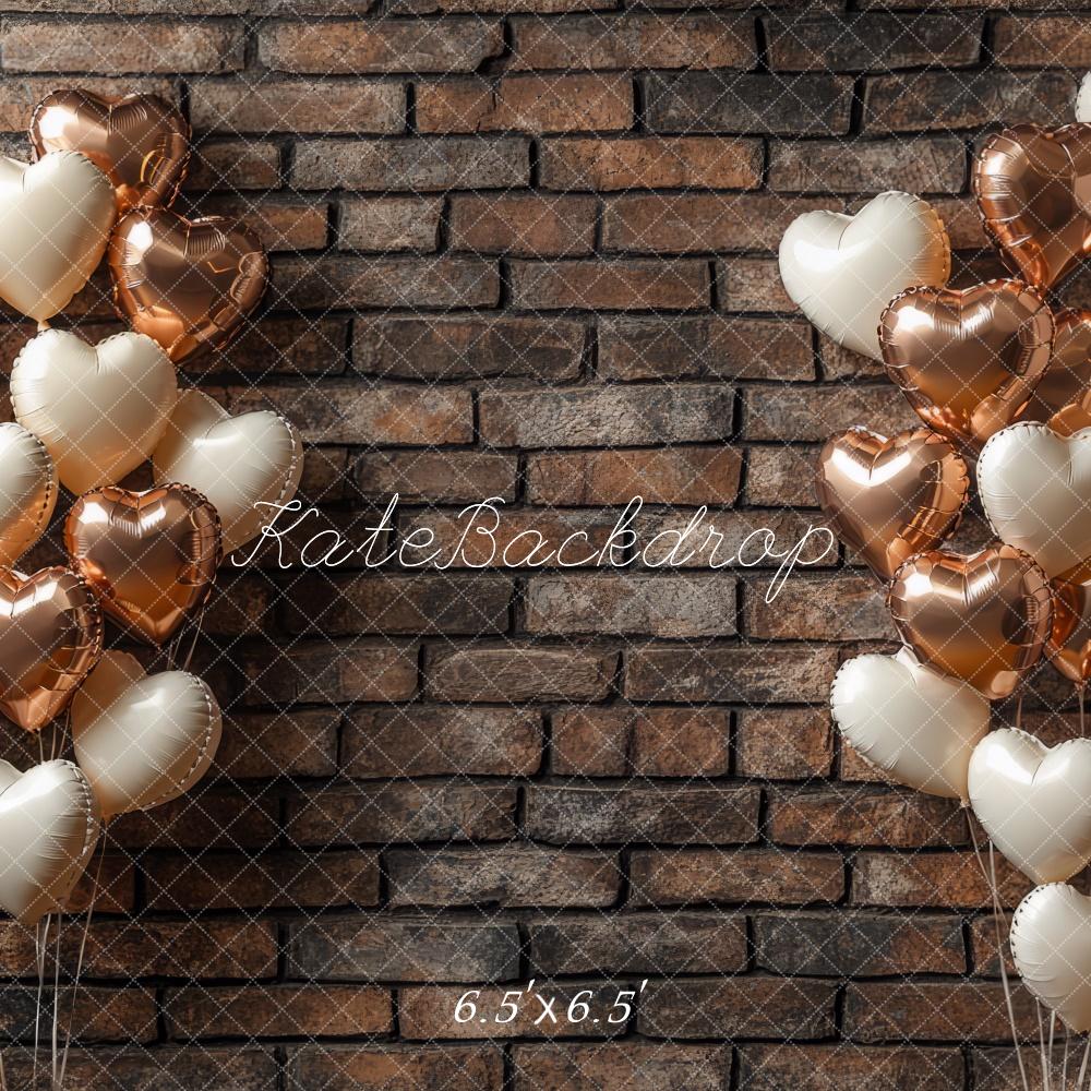 Kate Saint Valentin Mur de briques Ballons Toile de fond conçue par Mini MakeBelieve - Kate Backdrop FR